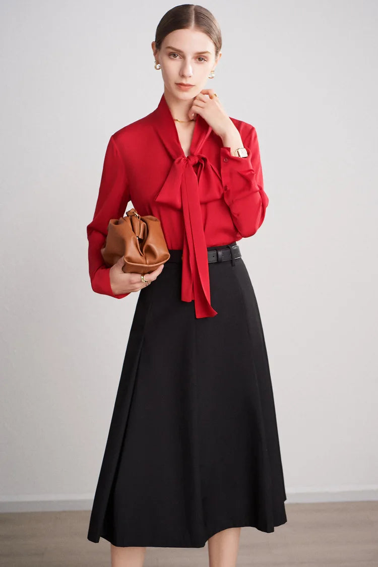 Silk Shirt Women's Thick Temperament Streamer 2025 Spring and Summer New Mulberry Silk Lace-up Design Shirt Long-sleeved Top