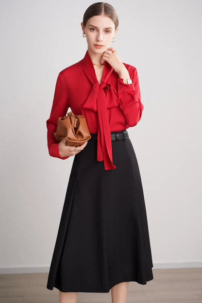 Silk Shirt Women's Thick Temperament Streamer 2025 Spring and Summer New Mulberry Silk Lace-up Design Shirt Long-sleeved Top