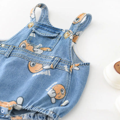 2 Stück Sommer Kinder Baby Denim Bodysuit und Mützen Anzüge einteilige Unisex Kleinkind Jungen Mädchen weiche Jeans Kleidung Jeans Sprung anzüge