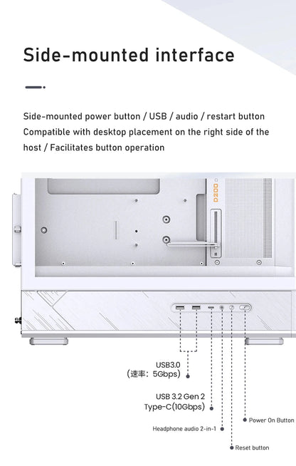 JONSBO D200 MATX Case (Column-Free Curved Sea View/240 Radiator/ATX Power Supply/Digital Display/Type-C Gen2 10Gbps+)