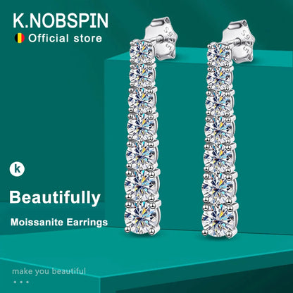 KNOBSPIN D VVS1 Moissanite Pandent Earrings for Woman Wedding Jewely with GRA s925 Sterling Sliver Plated 18k White Gold Earring.
