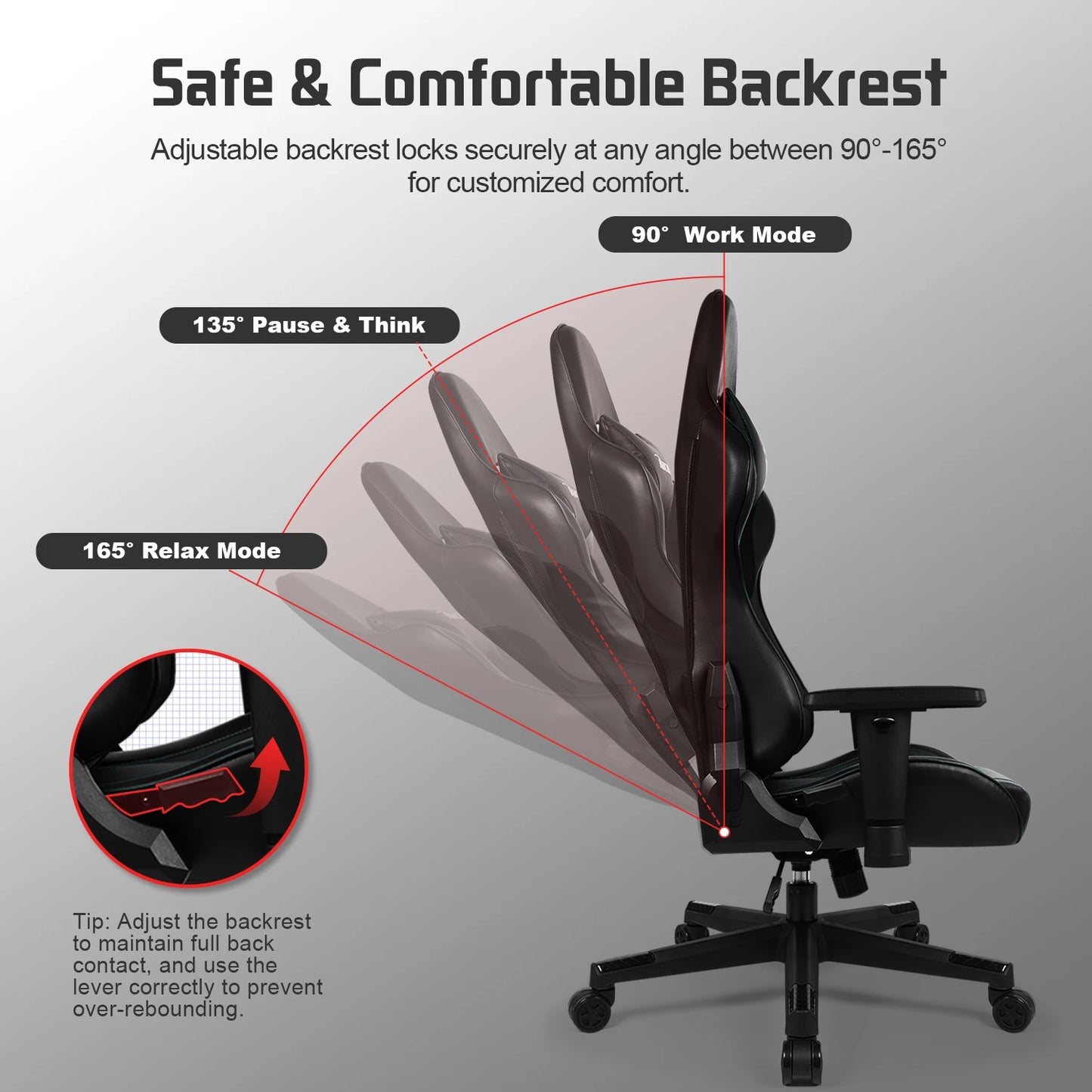 AUTHMIC Ergonomischer Gaming-Stuhl mit verstellbaren Armlehnen, verstellbarer Rückenlehne, PU-Ledersitz für den Rennspielaufbau im Home Office