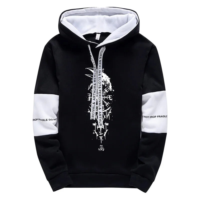 Fall Winter Daily Casual Sporty Jogger Sportswear Viking Raven Print Outfits 2025 New Fashion Men's Tracksuit Hoodies Sweatpants.