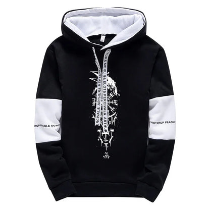 Fall Winter Daily Casual Sporty Jogger Sportswear Viking Raven Print Outfits 2025 New Fashion Men's Tracksuit Hoodies Sweatpants.