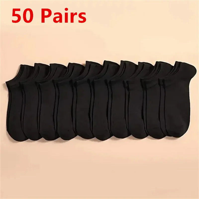 50/100 Pairs Solid Color Breathable ﻿Sock Women Men Boat Socks Invisible Low Cut Non-slip Summer No-show Ankle Socks Wholesale.