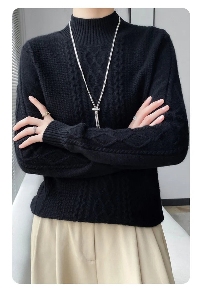 Neue Frühjahr Gestrickte Pullover Halb Hohen Kragen Lose Dicke Warme Pullover Für Frauen Vintage Herbst Winter Mutter Bodenbildung Top.