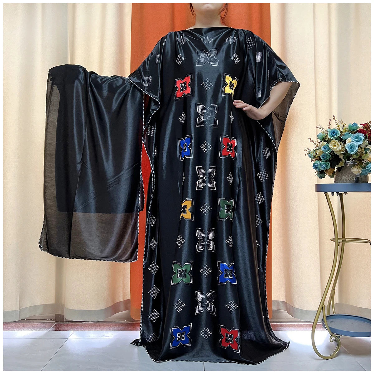 African Abaya For Women Kaftan islamic Clothing With Scarf African Women Dress Inlaid Mubarak Dubai Femme Luxury Muslim Dress