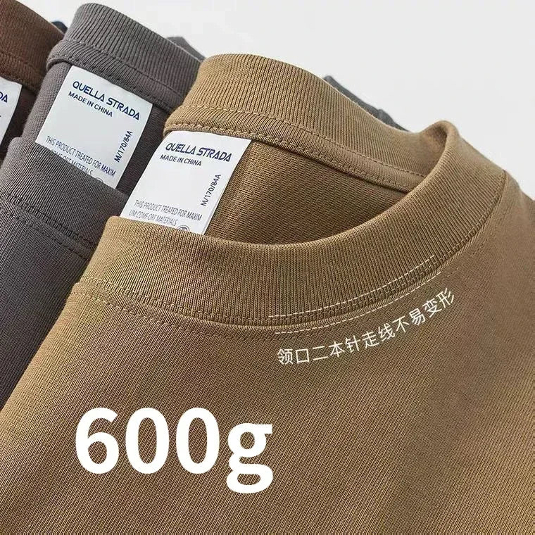 Men's and Women's 600g Heavy Cotton T-shirts Long-staple Pure Cotton Thickened Long-sleeved Three-pin High-gram Weight High-end.