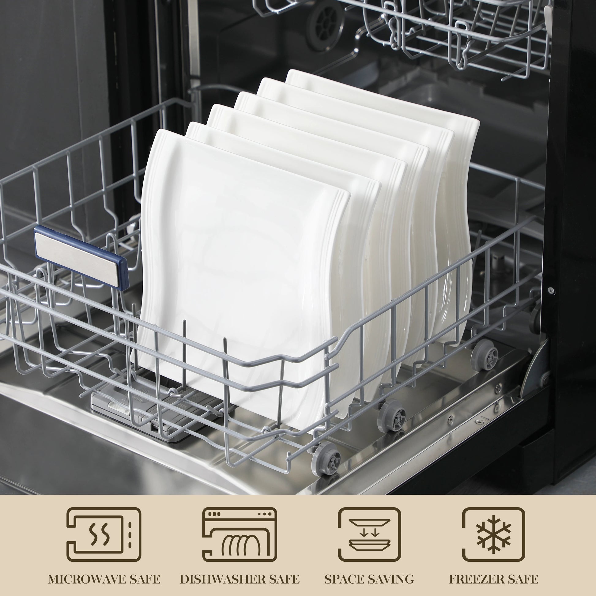 MALACASA 6/12 Piece Flora 10.25" Ivory White Porcelain China Ceramic Cream White Dinner Plates for Dinner/Cake/Beef/Pasta/Fruit.