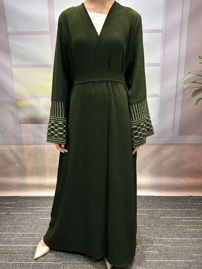 Embroidery Open Modest Kimono Abaya Dubai Luxury Islam Muslim Kaftan Modal Dress Arabic Abayas Women Kebaya Robe Femme Musulmane