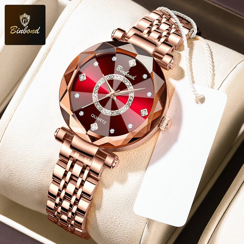 BINBONDN10 Women's Watches Elegant Fashion Original Quartz Watch for Lady Heart of the Ocean Design Waterproof Luminous Diamond.