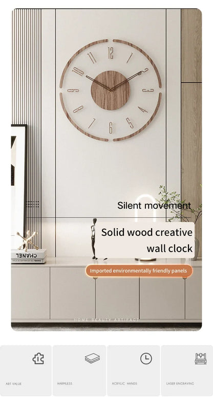 35 cm Wanduhr Wohnkultur Massivholz Kreative Stille Quarzuhr Wohnzimmer Dekoration Stumm Nordic Wanduhr X-Space