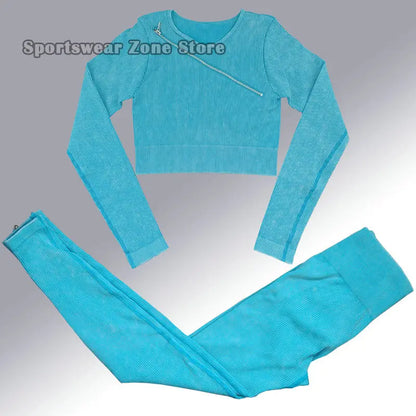 Yoga Suit High Waist Leggings Running Training Tights Sports Outfits Long Sleeve Crop Top Bra Seamless Fitenss Set Fitness Wear