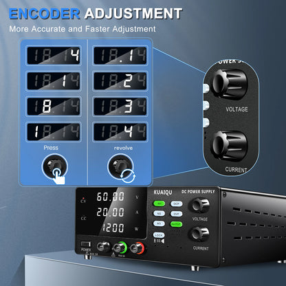 KUAIQU 3000W High Power Adjustable Bench Power Supply 1000V 300V 200V 100A 60A 30A Lab Power Supply OCP Alarm OVP Output Switch.