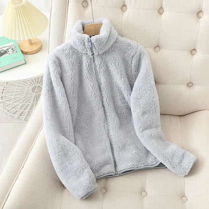 Damen-Fleecemantel, Winter, warm, verdickte Jacke, beidseitig zu tragen, doppelseitige Samt-Korallen-Fleece-Mäntel, Polar-Fleece-Jacken