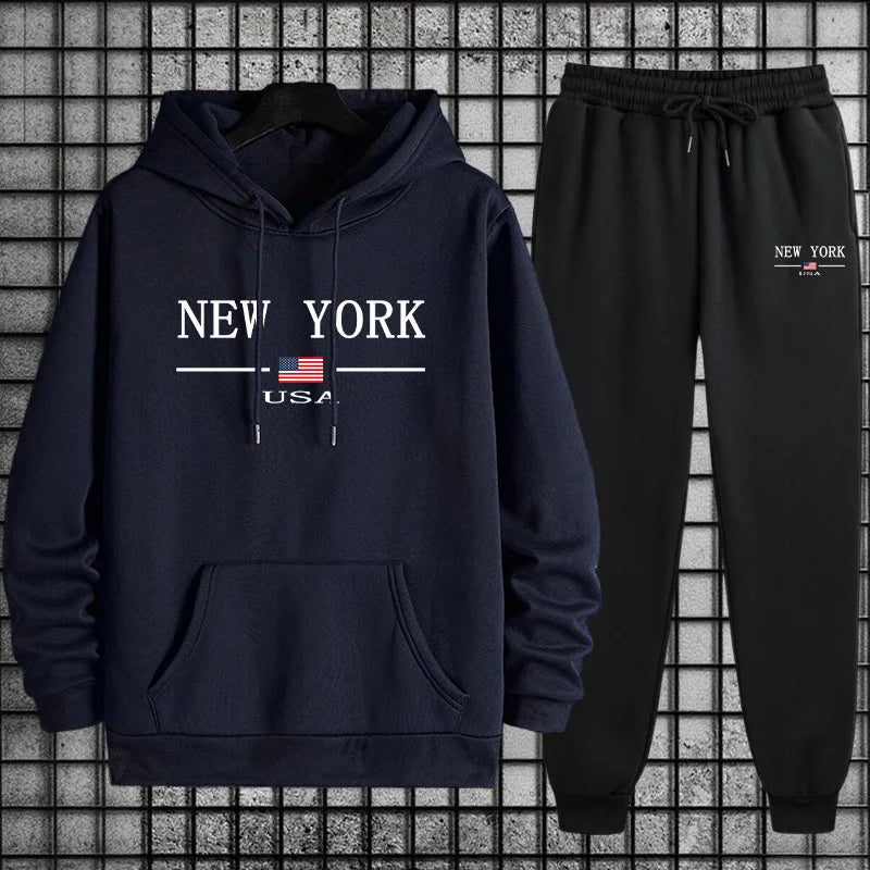 Men's Sportswear Sweatshirt + Pants 2piece Set Autumn Winter Daily Casual Sporty Jogging Suit Male Urban Fashion Hoodie Outfits.