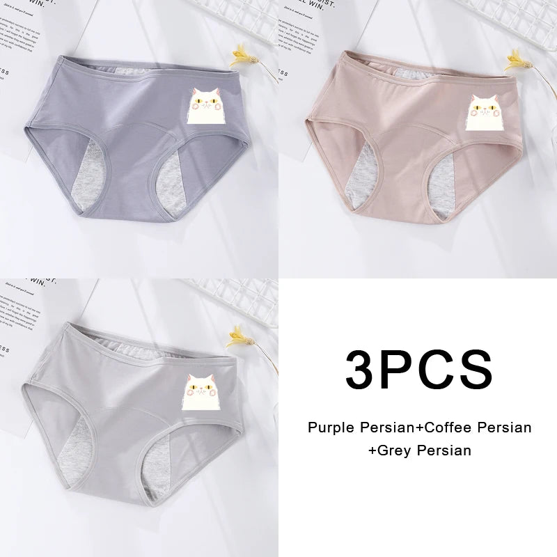 3PCS/set Women's menstrual briefs large flow postpartum water absorption leakproof briefs women's pure cotton menstrual briefs