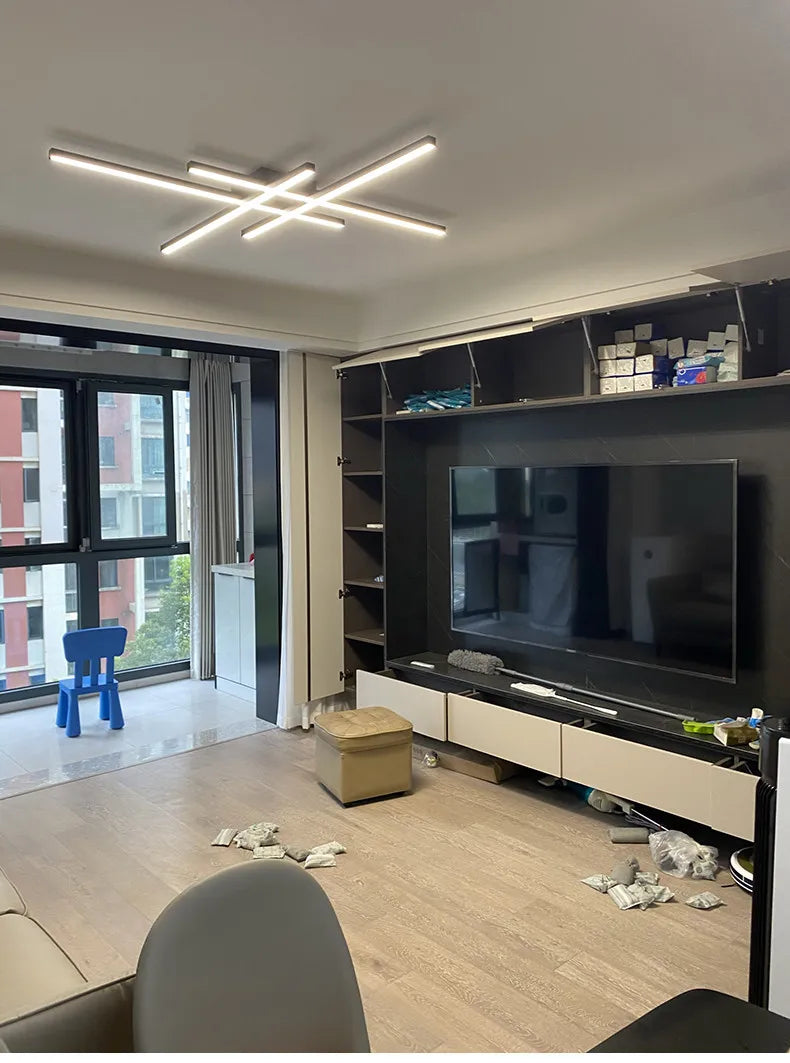 Schwarz Kronleuchter quadratische Schlafzimmer Lampen Wohnzimmer Lampe LED Deckenleuchte Nordic minimalistische kreative LED Deckenleuchte Streifen Lichter