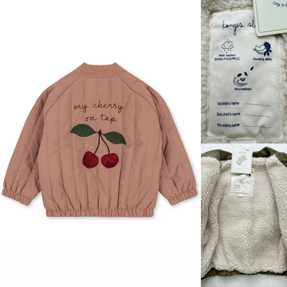 Konges Slojd AW Baby Girls Sweatshirts + Pants 2 Pcs Sets Lambswool Cherry Jackets Kids Clothes Girls Print Dresses Coats 1-9Yrs.