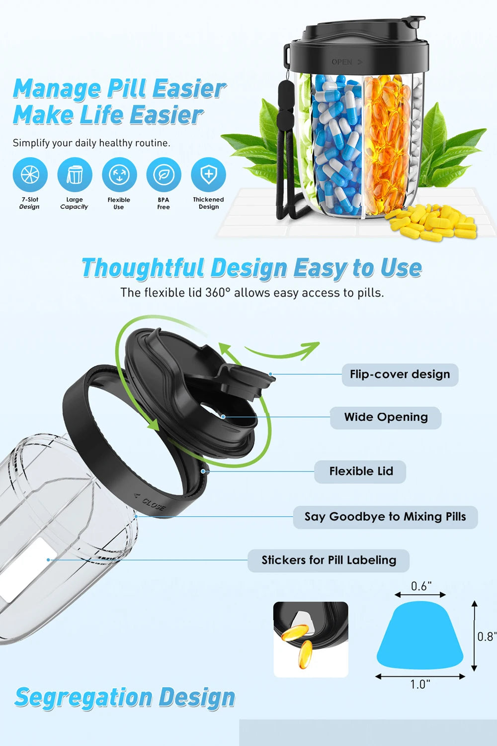 7 Grids Large Capacity Cup Storage Box Vitamin Medicine Fish Oil Portable Travel Medicine Dispenser Sealed Pill Storage Box.