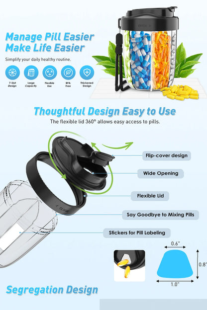 7 Grids Large Capacity Cup Storage Box Vitamin Medicine Fish Oil Portable Travel Medicine Dispenser Sealed Pill Storage Box.