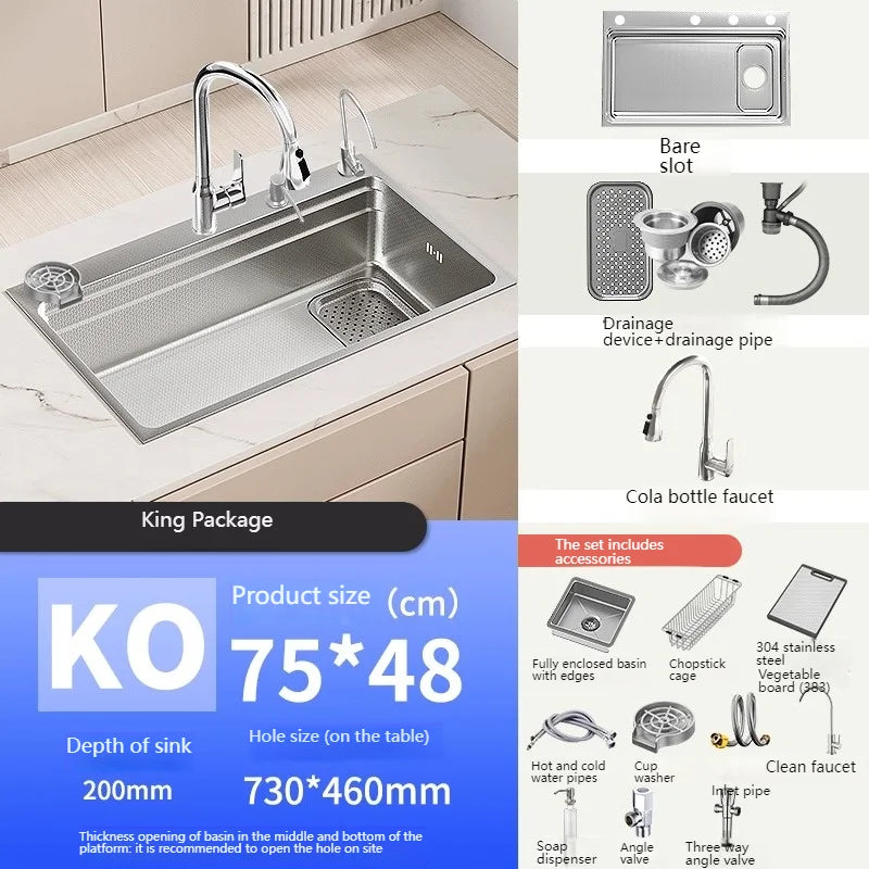 304 stainless steel Undermount Kitchen Sink Embossed Silver Large Single Bowl with Accessories Thickened Sinks