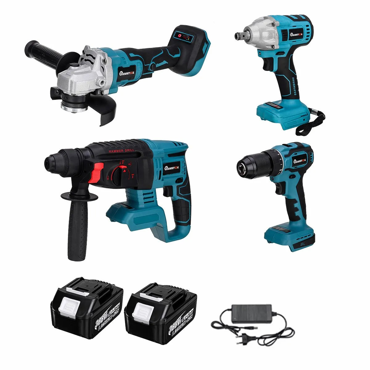 Drillpro Elektrowerkzeug-Set, 800 N.M, elektrischer Schraubenschlüssel, Bohrhammer, 13 mm Bohrmaschine, 125 mm Winkelschleifer für Mak 18 V