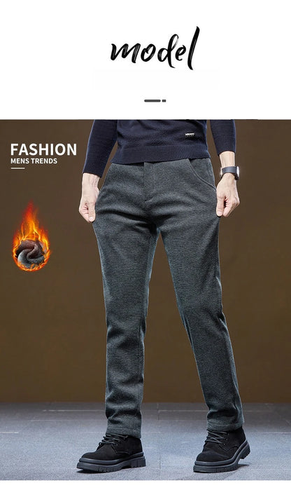 Men's Winter Velvet Casual Pants Thickened Warm Slim Fit Comfortable Solid Color Trousers Korean Fleece  Fashion Outdoor Jogging.