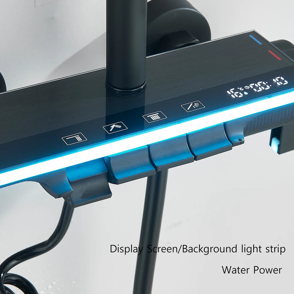 LCD Display Screen Shower Faucet Bathroom Hot Cold Control Background Lights Shower Set Piano Shower System Wall Mounted