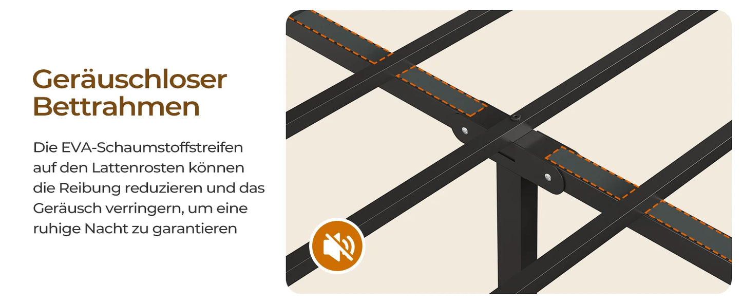 120 x 200 LED-beleuchteter Metallbettrahmen mit Steckdose und USB-Ladefunktion, Holzkopfteil, Stauraumbett B