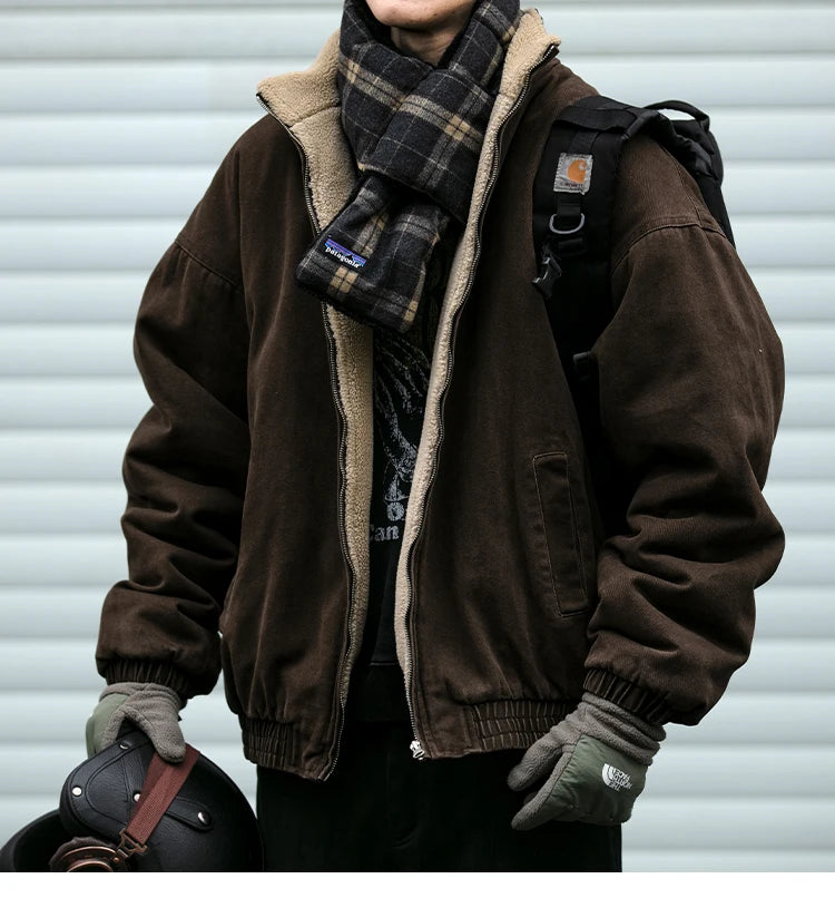 Japanese Vintage Polar Fleece Jacket Men Winter High Quality Thick Jacket Korean Streetwear Loose Couple Trendy Warm Coat Male.