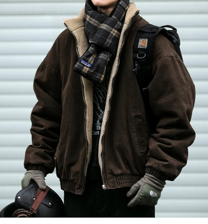 Japanese Vintage Polar Fleece Jacket Men Winter High Quality Thick Jacket Korean Streetwear Loose Couple Trendy Warm Coat Male.