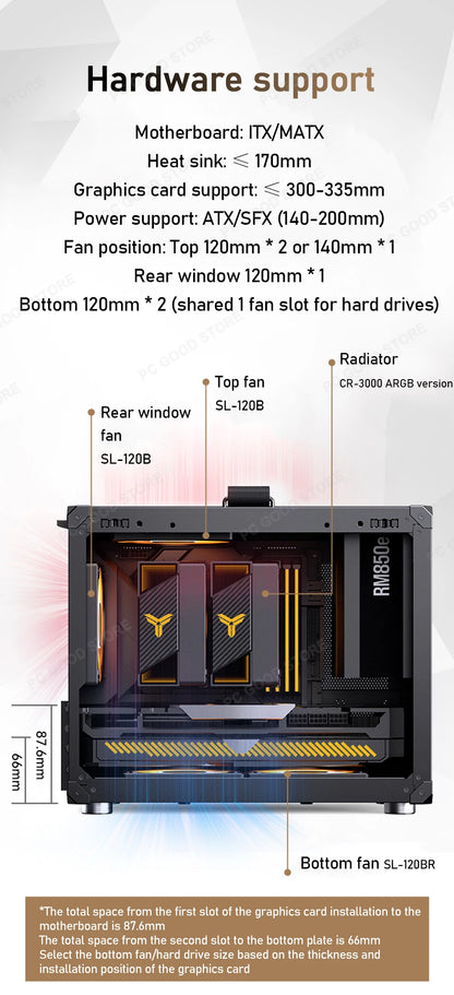 JONSBO C6 MAX Desktop M-ATX Case Type-c Side Transparent Handheld Portable Computer Small Chassis ATX Power Supply.