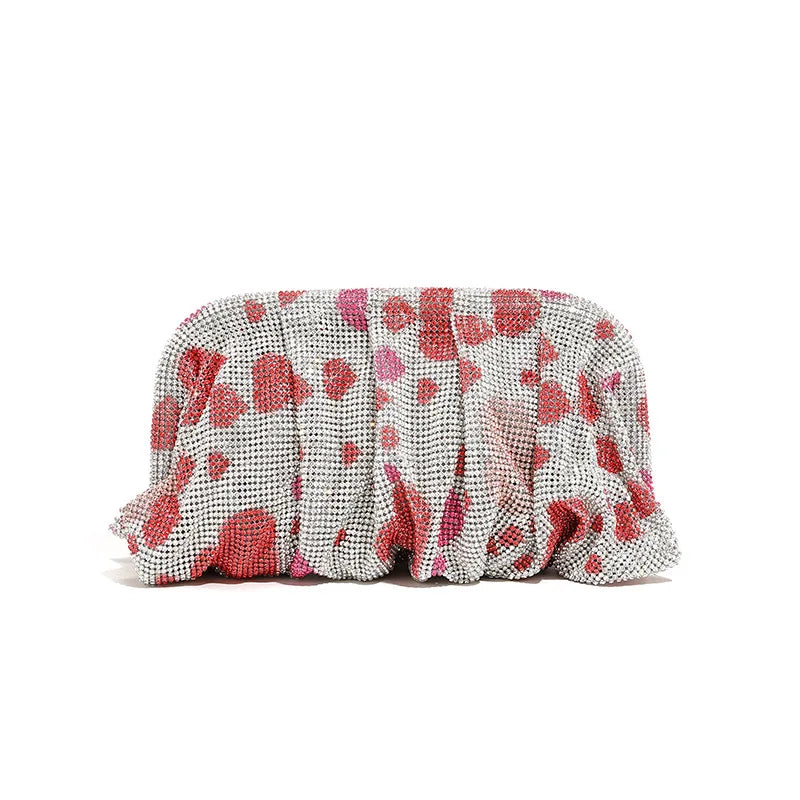 Premium Handmade Diamond-encrusted Clutch Bag Pleated Chain Rhinestone Cloud Clip Dinner Bag Single Shoulder Oblique Span Bolsos