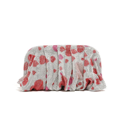 Premium Handmade Diamond-encrusted Clutch Bag Pleated Chain Rhinestone Cloud Clip Dinner Bag Single Shoulder Oblique Span Bolsos