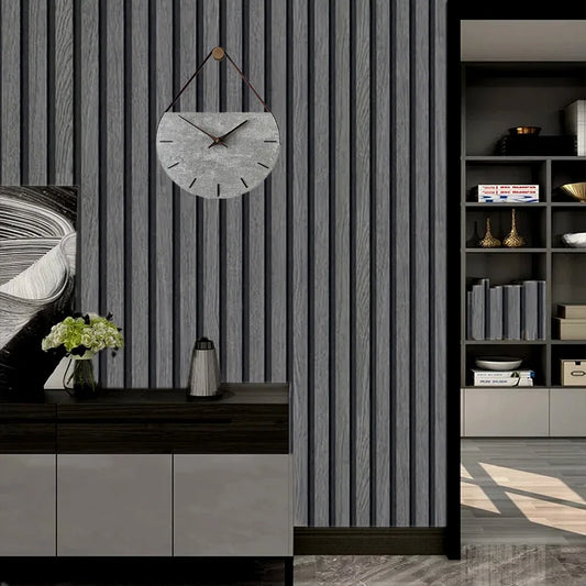 Neue schwarze und graue Gitterimitation Holzmaserung selbstklebende wasserdichte Tapete neue Hintergrundwandtapete im chinesischen Stil