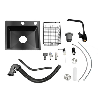 Einbauwaschbecken, Küchenspüle, Edelstahlspüle, mit Abfallset mit 360 °   Drehbarer Wasserhahn, Seifenspender und Abfallset