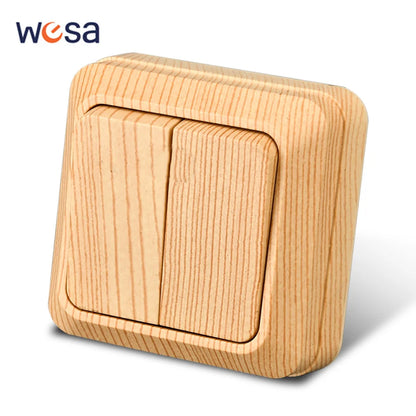 WESA Holz-Wandsteckdose, EU-Standard, Steckdose, Vintage-Imitation, Holzfarbe, Steckdose, flammhemmender Kunststoff.
