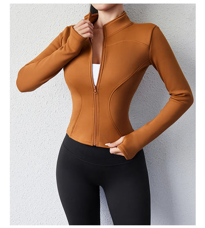Damen Winter-Fleece-Yoga-Jacke mit durchgehendem Reißverschluss, langen Ärmeln, Workout, Activewear, Sport-Fleece-Yoga-Jacke mit Daumenloch