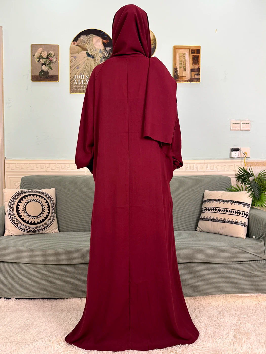 Muslim Abaya Ramadan 2025 For Women Pure Cotton Loose Prayer Femme Robe Elastic Cuffs African Dress With Connected Hijabs Scarf.