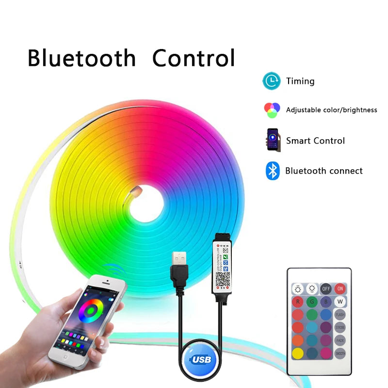 TUYA Neon-LED-Streifenlichter, 5 V, 84 LEDs/m, Silikon-Neon-Lichtschlauch mit Alexa, WLAN, APP-Steuerung, Musik-Synchronisierung, RGB-Streifenband für Zimmer.