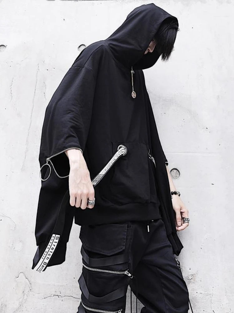 Men's Sets Black Hoodies+Pants Punk Graphic Zipper Hooded Sweatshirts Cargo Pant Men Oversized Loose Streetwear Suits.