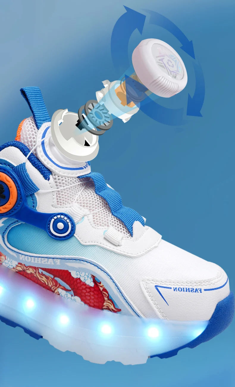 Children Four Wheels Luminous Glowing Sneakers Black Pink Led Light Roller Skate Shoes Kids Led Shoes Boys Girls USB Charging.