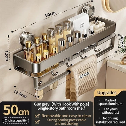 Kein Bohren Saugnapf Saug Badezimmerregal an der Wand Badezimmerregal Toilettenraum Aluminium Hängeregal Badezimmer Organizer Hängen