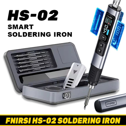 FNIRSI HS 02 Smart Soldering Iron Automatic Sleep 100-450℃ Temperature Rapid Heating PCB Soldering Station Portable Toolbox Kit.