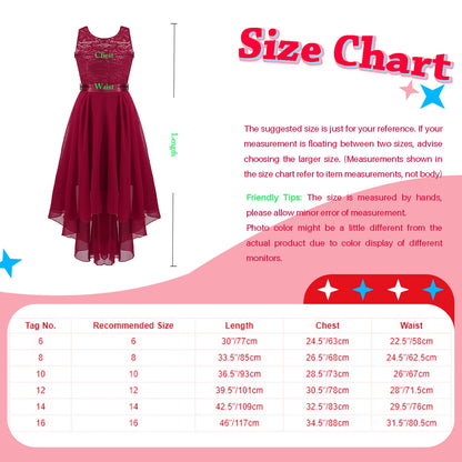 Blumenmädchen-Chiffonkleid mit floraler Spitze, Sommer, ärmellos, hoher, niedriger Saum, formelles Hochzeitskleid für Brautjungfer, Junior, Prinzessin