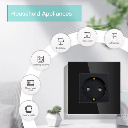 BSEED Einzel-EU-Glassteckdose mit USB-Wandsteckdosen, doppelte Steckdosen, dreifache Steckdosen, USB-Typ-C-Anschlüsse, Schwarz, 16 A.