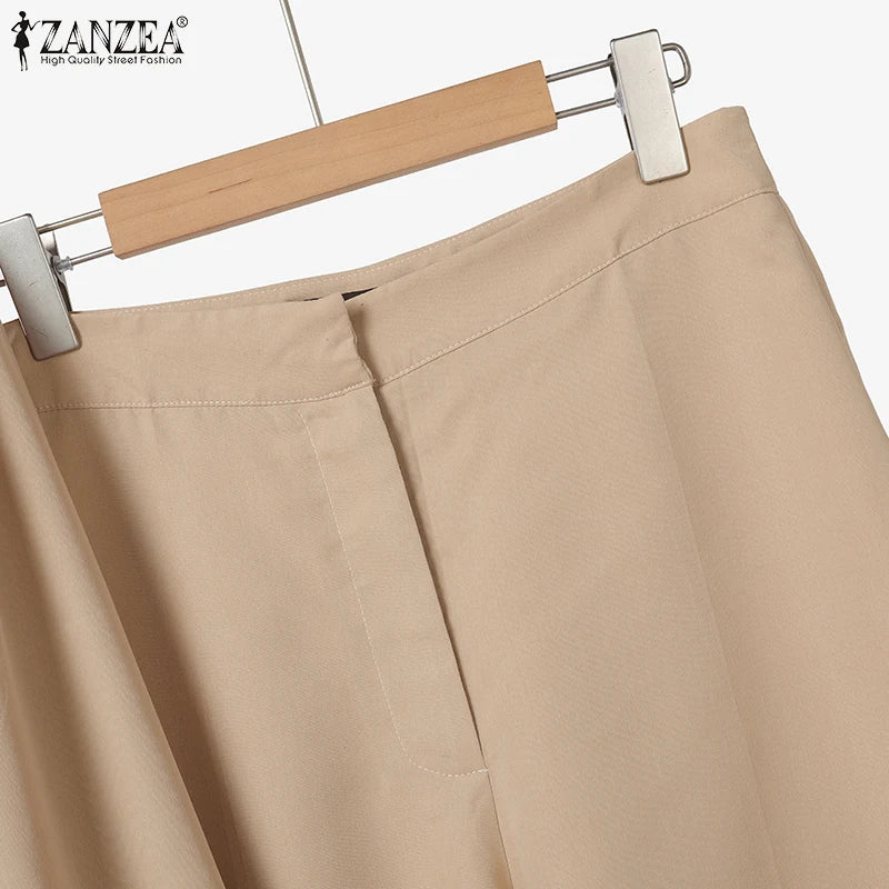 2025 ZANZEA Autumn Pant Sets 2PCS Women Outfits Long Sleeve Cropped Tops Wide Leg Trousers Solid Tracksuits Suit Matching Sets