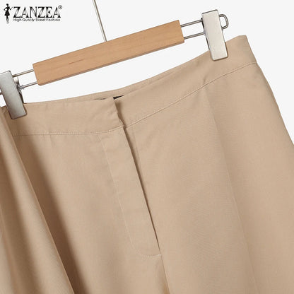 2025 ZANZEA Autumn Pant Sets 2PCS Women Outfits Long Sleeve Cropped Tops Wide Leg Trousers Solid Tracksuits Suit Matching Sets