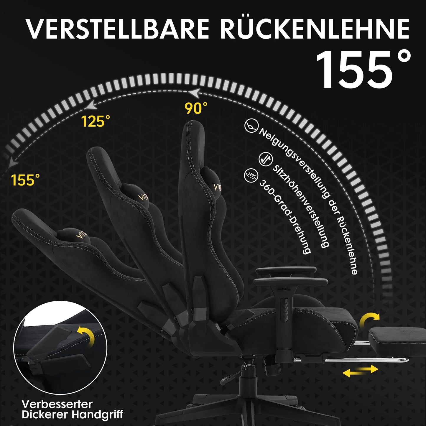 Gaming-Stuhl, Bürostuhl, atmungsaktiver Wildlederstoff, Spielstuhl mit Fußstütze, Fußstütze, Stuhl, Kopfstütze, groß, hoch, ergonomischer Spielstuhl